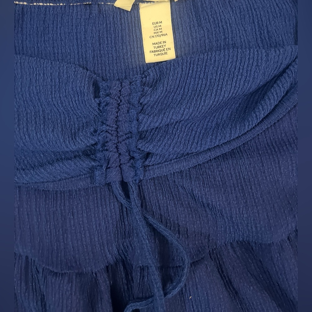 Strapeless Navy Blue Ruched Dress with Drawstring Waist - Picture 3 of 3